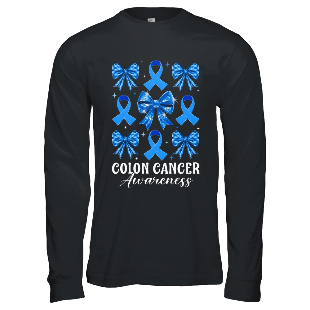 Retro Coquette Bow Blue Ribbon Colon Cancer Awareness Woman Shirt & Hoodie | teecentury