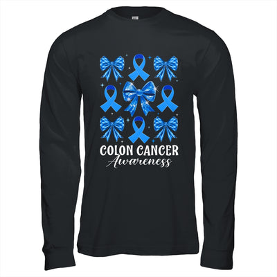 Retro Coquette Bow Blue Ribbon Colon Cancer Awareness Woman Shirt & Hoodie | teecentury