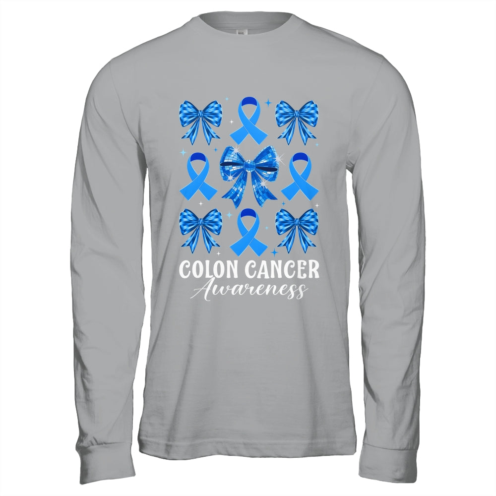 Retro Coquette Bow Blue Ribbon Colon Cancer Awareness Woman Shirt & Hoodie | teecentury