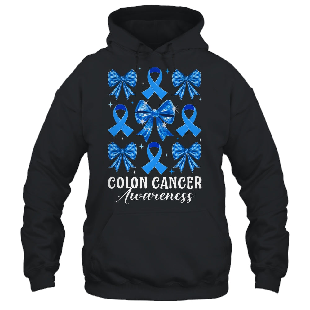 Retro Coquette Bow Blue Ribbon Colon Cancer Awareness Woman Shirt & Hoodie | teecentury