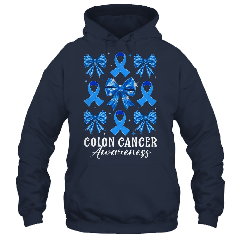 Retro Coquette Bow Blue Ribbon Colon Cancer Awareness Woman Shirt & Hoodie | teecentury