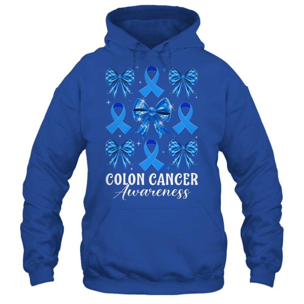 Retro Coquette Bow Blue Ribbon Colon Cancer Awareness Woman Shirt & Hoodie | teecentury