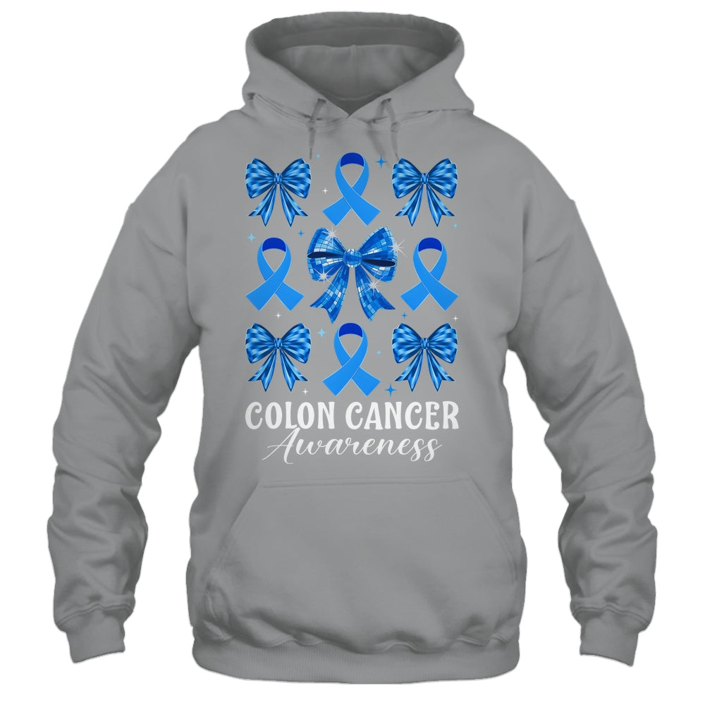 Retro Coquette Bow Blue Ribbon Colon Cancer Awareness Woman Shirt & Hoodie | teecentury