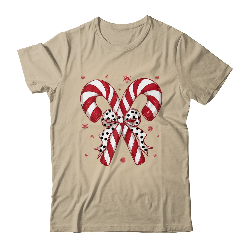 Retro Coquette Bow Candy Cane Christmas Season Women Girl Shirt & Sweatshirt | teecentury