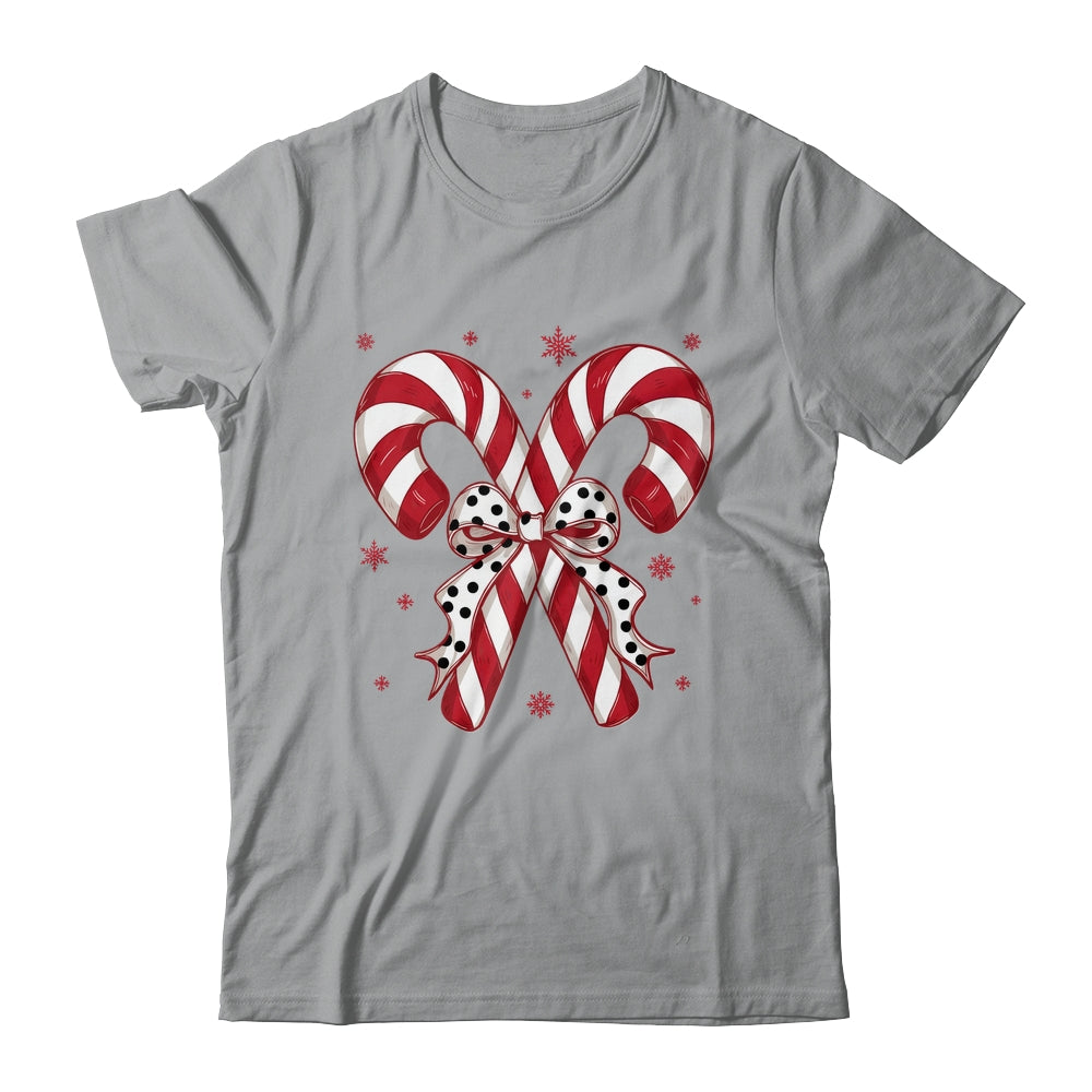 Retro Coquette Bow Candy Cane Christmas Season Women Girl Shirt & Sweatshirt | teecentury