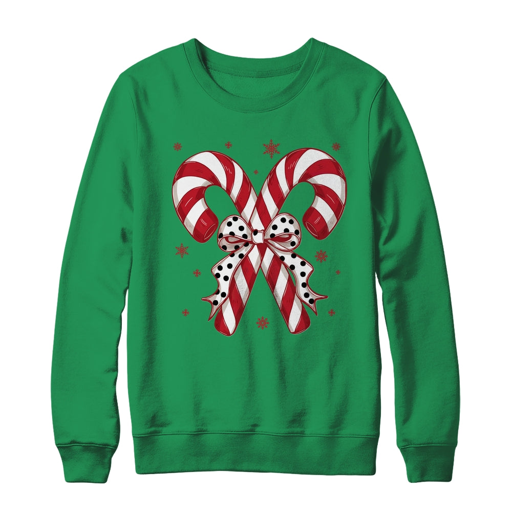 Retro Coquette Bow Candy Cane Christmas Season Women Girl Shirt & Sweatshirt | teecentury