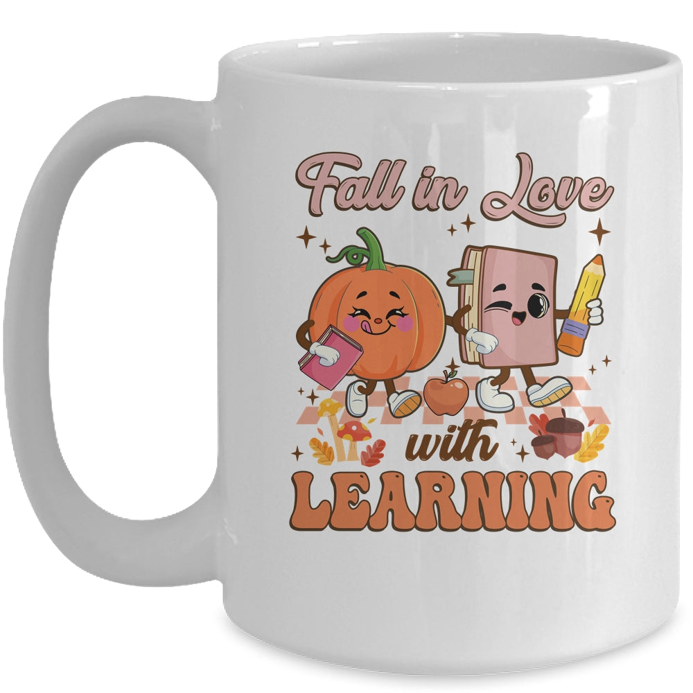 Retro Fall In Love Learning Teacher Pumpkin Spooky Teacher Mug | teecentury