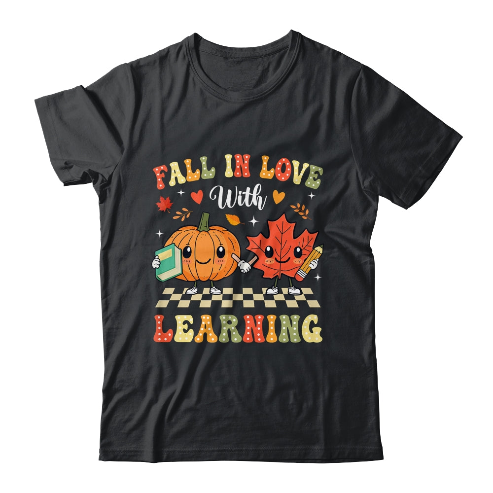 Retro Fall In Love With Learning Autumn Pumpkin Teacher Shirt & Sweatshirt | teecentury
