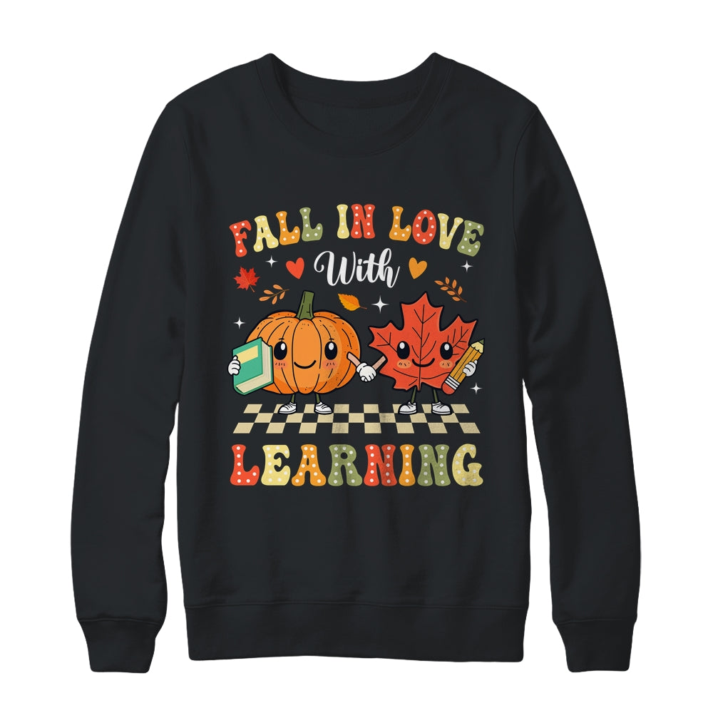 Retro Fall In Love With Learning Autumn Pumpkin Teacher Shirt & Sweatshirt | teecentury
