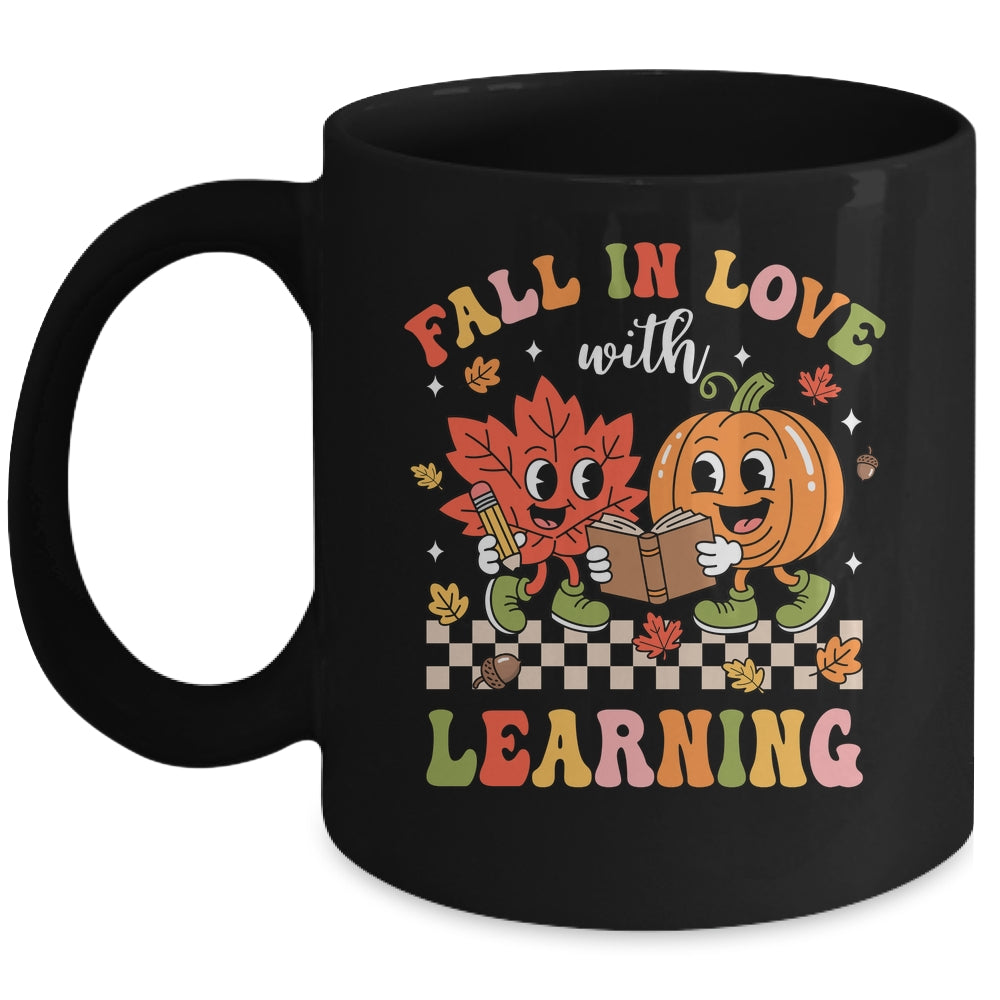 Retro Fall In Love With Learning Autumn Pumpkin Teacher Kids Mug | teecentury