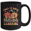 Retro Fall In Love With Learning Autumn Pumpkin Teacher Kids Mug | teecentury