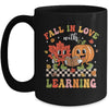 Retro Fall In Love With Learning Autumn Pumpkin Teacher Kids Mug | teecentury