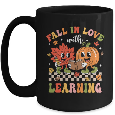 Retro Fall In Love With Learning Autumn Pumpkin Teacher Kids Mug | teecentury