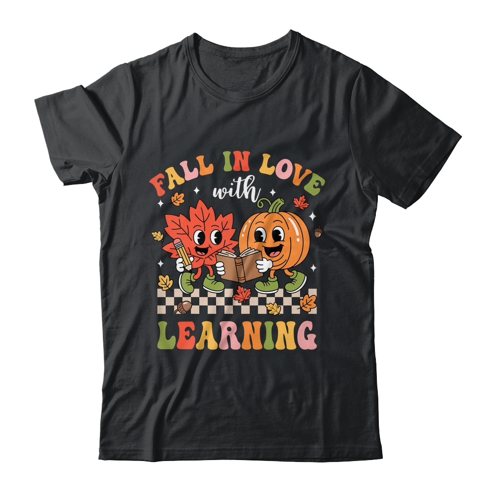 Retro Fall In Love With Learning Autumn Pumpkin Teacher Kids Shirt & Hoodie | teecentury