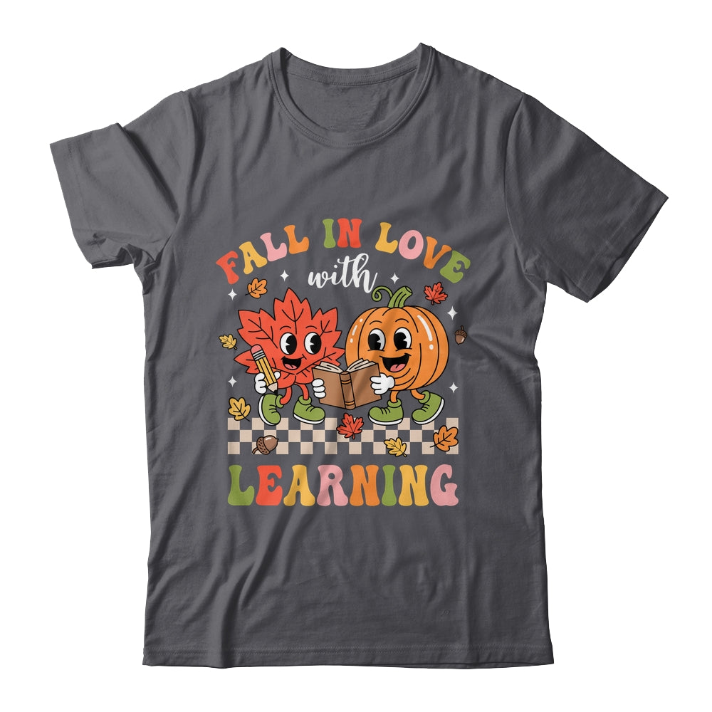 Retro Fall In Love With Learning Autumn Pumpkin Teacher Kids Shirt & Hoodie | teecentury