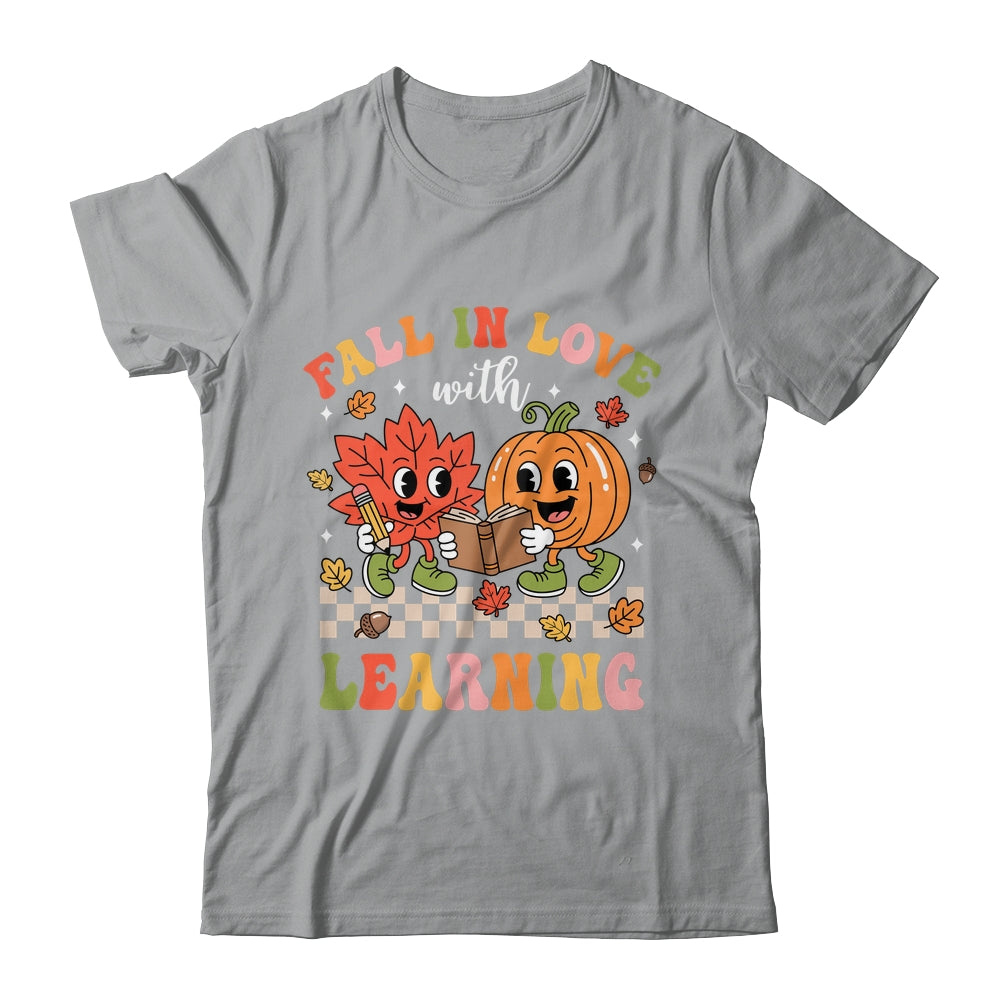 Retro Fall In Love With Learning Autumn Pumpkin Teacher Kids Shirt & Hoodie | teecentury