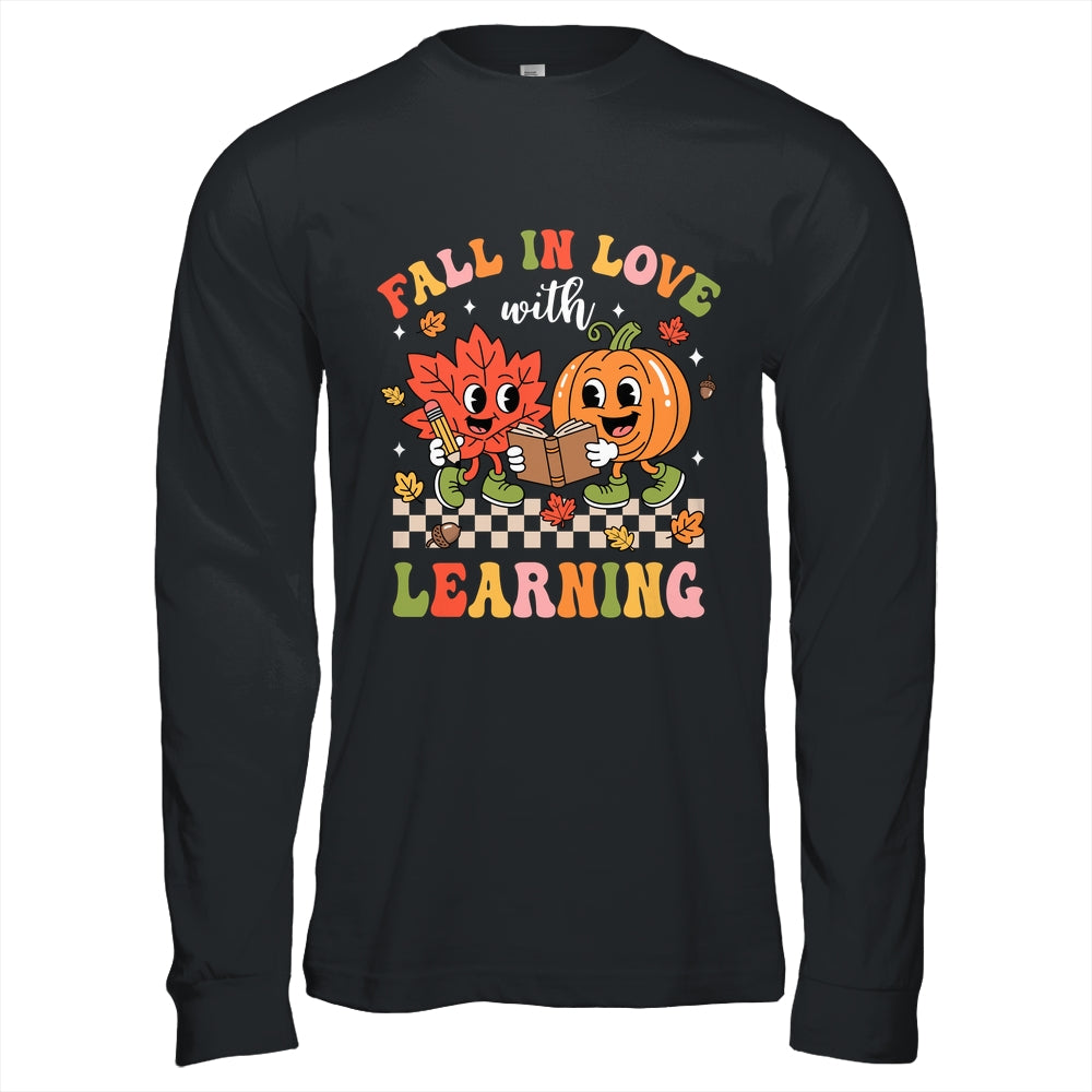 Retro Fall In Love With Learning Autumn Pumpkin Teacher Kids Shirt & Hoodie | teecentury