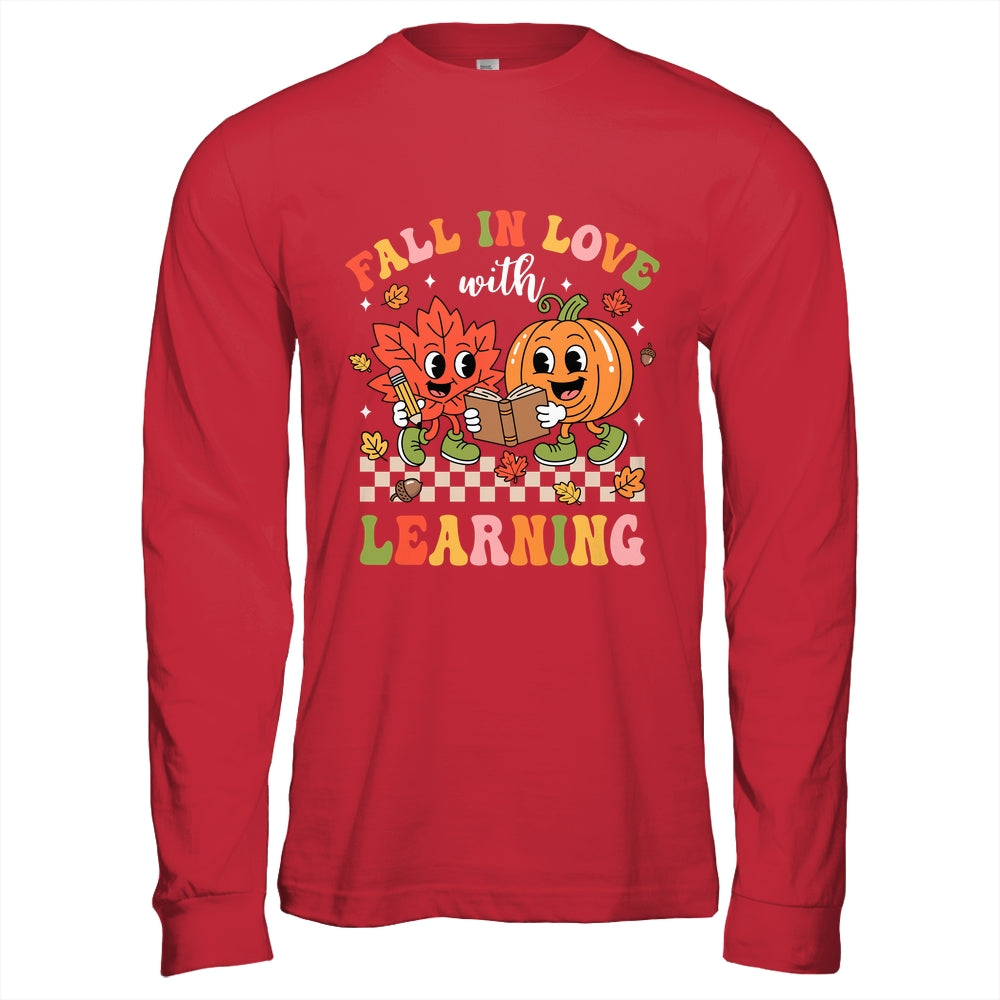 Retro Fall In Love With Learning Autumn Pumpkin Teacher Kids Shirt & Hoodie | teecentury