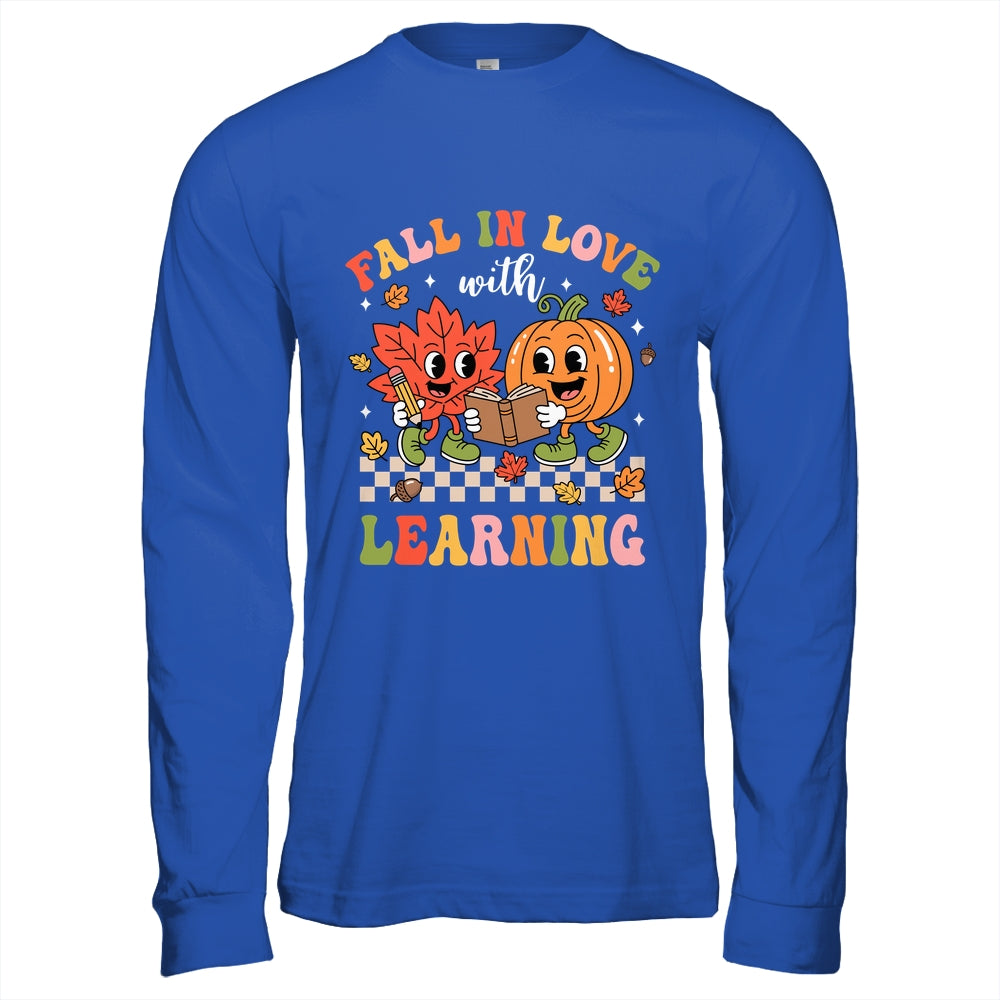 Retro Fall In Love With Learning Autumn Pumpkin Teacher Kids Shirt & Hoodie | teecentury
