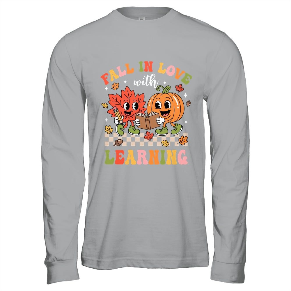 Retro Fall In Love With Learning Autumn Pumpkin Teacher Kids Shirt & Hoodie | teecentury