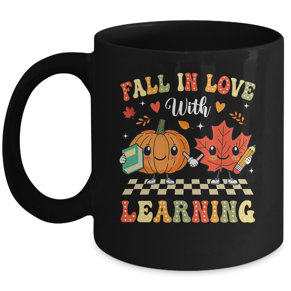 Retro Fall In Love With Learning Autumn Pumpkin Teacher Mug | teecentury
