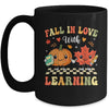 Retro Fall In Love With Learning Autumn Pumpkin Teacher Mug | teecentury