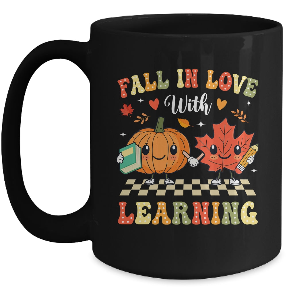 Retro Fall In Love With Learning Autumn Pumpkin Teacher Mug | teecentury