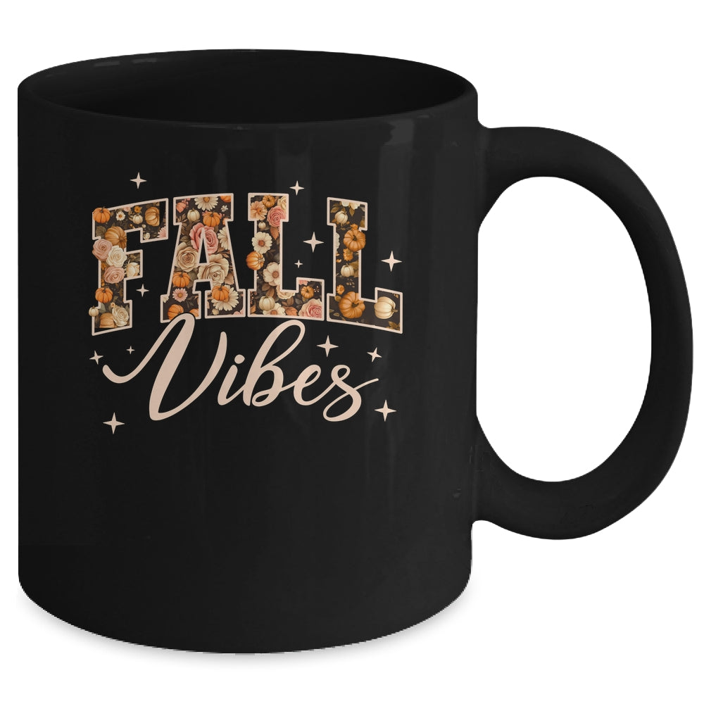 Retro Fall Vibes Preppy Floral Pumpkin Fall Autumn Vibes Mug | teecentury