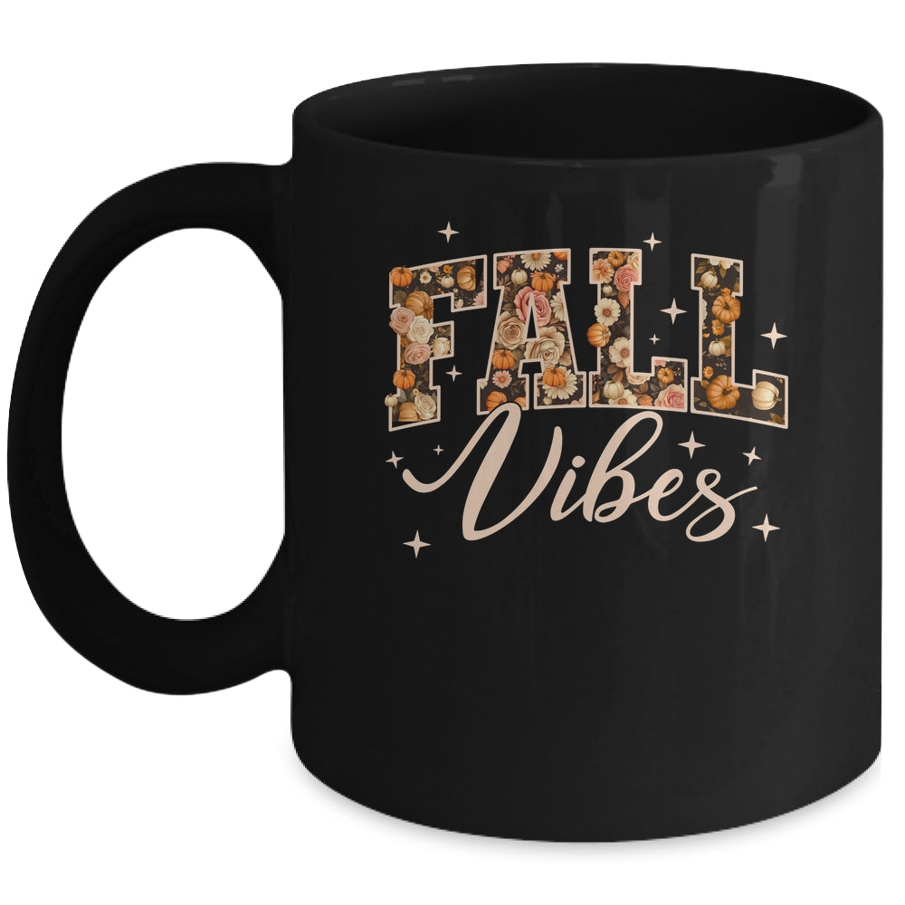 Retro Fall Vibes Preppy Floral Pumpkin Fall Autumn Vibes Mug | teecentury