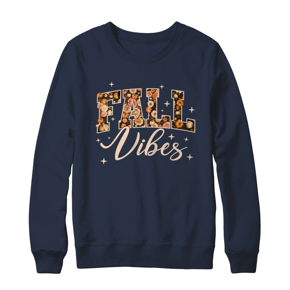 Retro Fall Vibes Preppy Floral Pumpkin Fall Autumn Vibes Shirt & Sweatshirt | teecentury