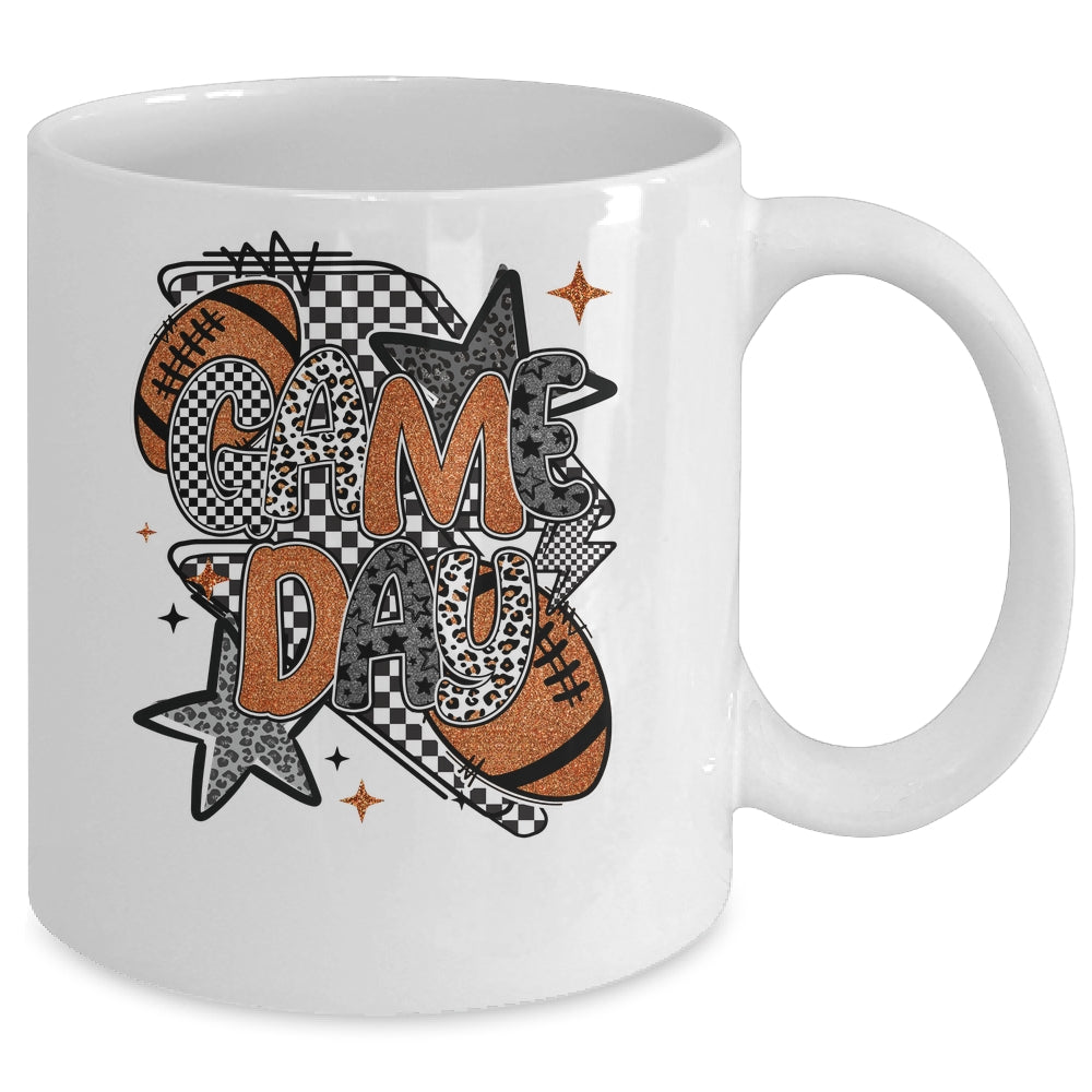 Retro Football Game Day Checkered Leopard Football Mama Mom Mug | teecentury