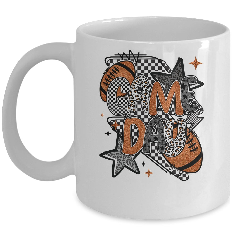 Retro Football Game Day Checkered Leopard Football Mama Mom Mug | teecentury