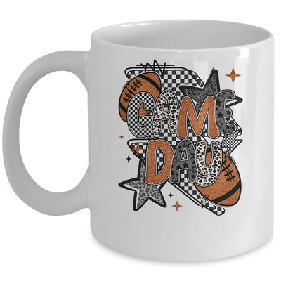 Retro Football Game Day Checkered Leopard Football Mama Mom Mug | teecentury