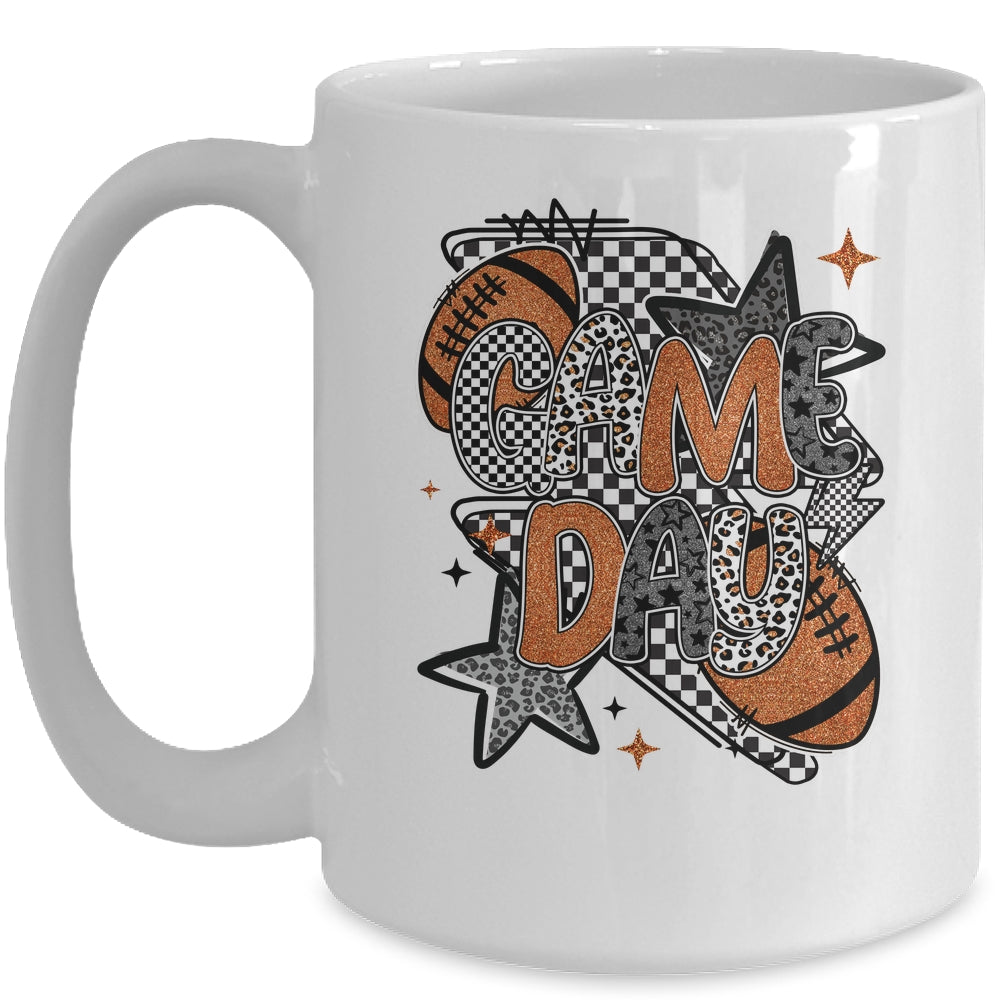 Retro Football Game Day Checkered Leopard Football Mama Mom Mug | teecentury
