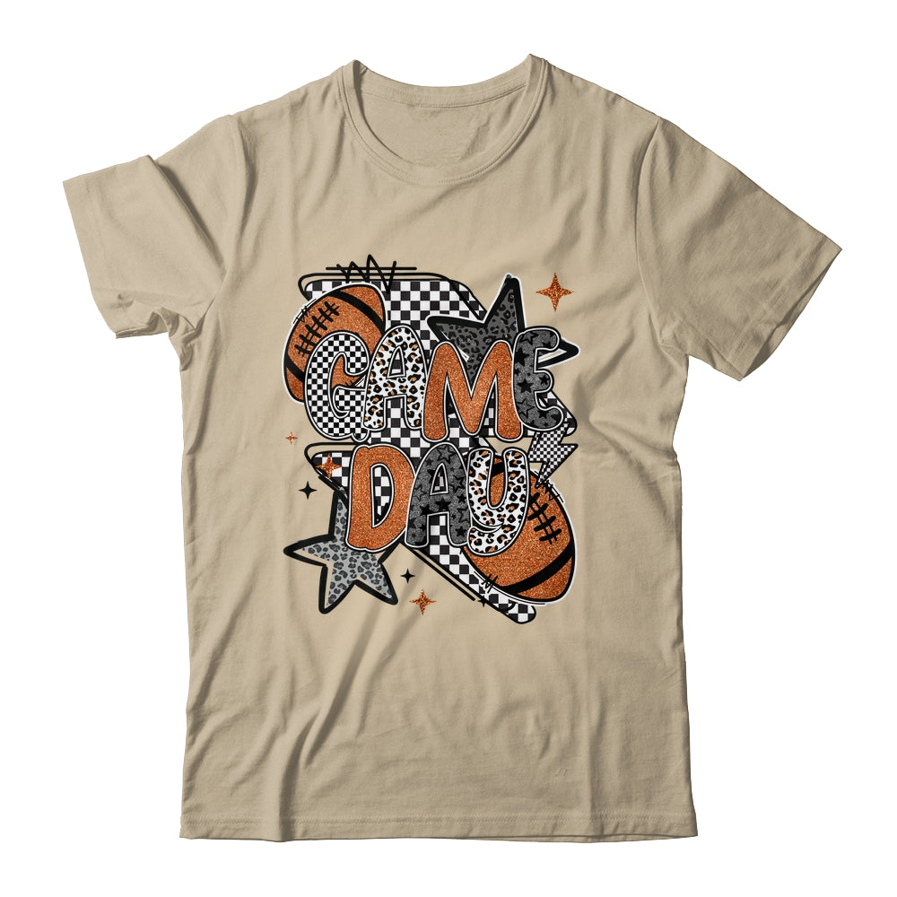 Retro Football Game Day Checkered Leopard Football Mama Mom Shirt & Tank Top | teecentury