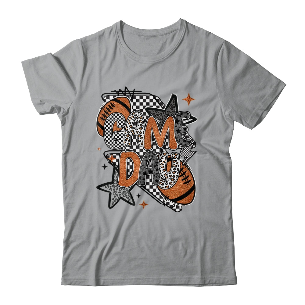 Retro Football Game Day Checkered Leopard Football Mama Mom Shirt & Tank Top | teecentury
