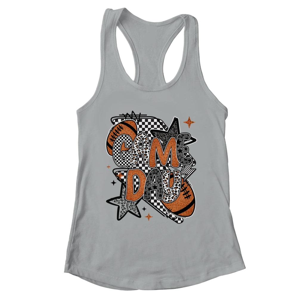 Retro Football Game Day Checkered Leopard Football Mama Mom Shirt & Tank Top | teecentury