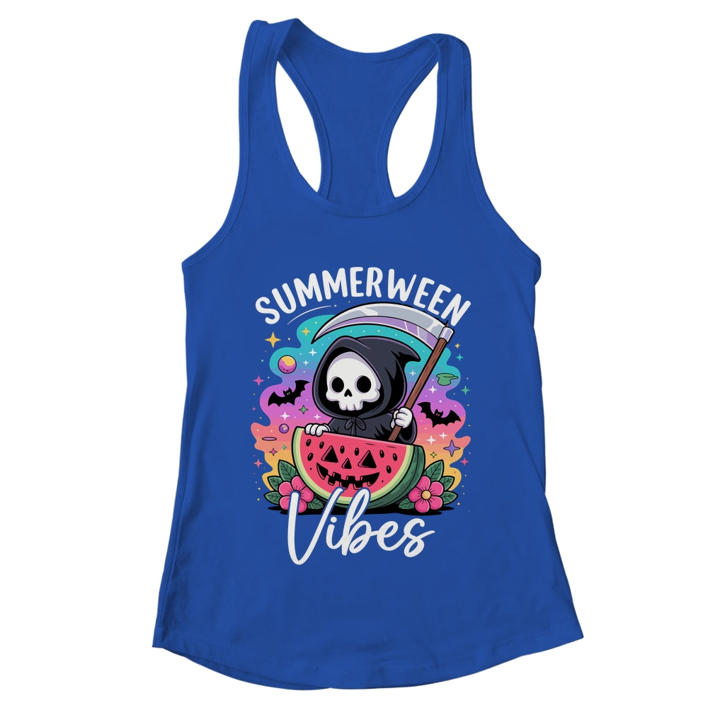 Retro Ghost Summerween Vibe Watermelon Ghost Summer Skeleton Shirt & Tank Top | teecentury