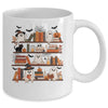 Retro Ghosts Reading Book Halloween Bookshelf Spooky Library Mug | teecentury