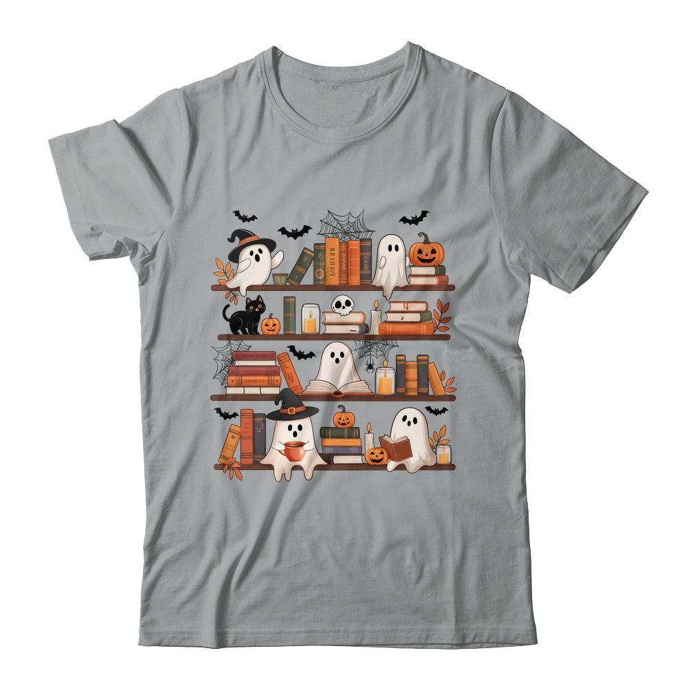 Retro Ghosts Reading Book Halloween Bookshelf Spooky Library Shirt & Hoodie | teecentury