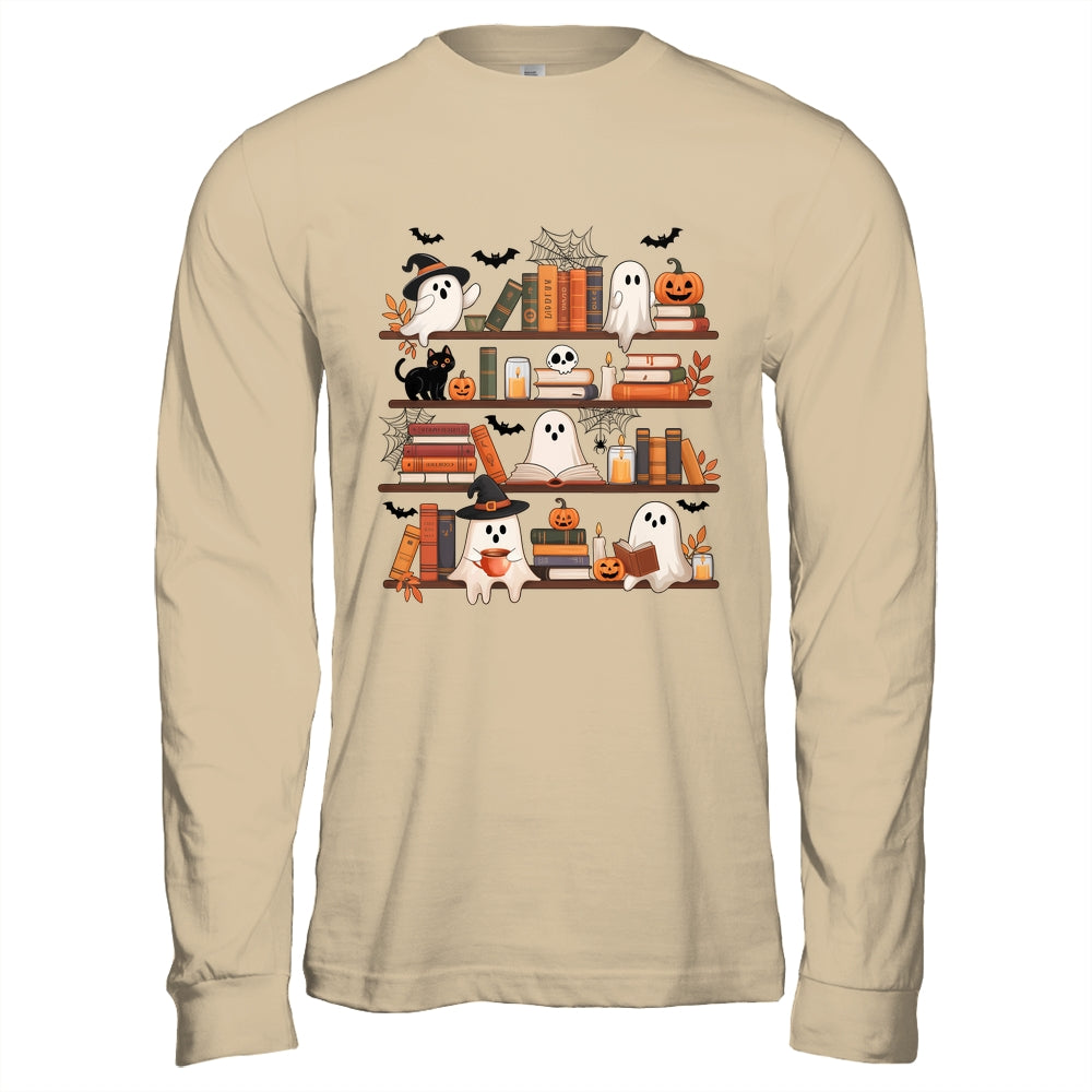 Retro Ghosts Reading Book Halloween Bookshelf Spooky Library Shirt & Hoodie | teecentury
