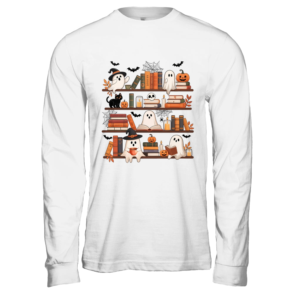 Retro Ghosts Reading Book Halloween Bookshelf Spooky Library Shirt & Hoodie | teecentury