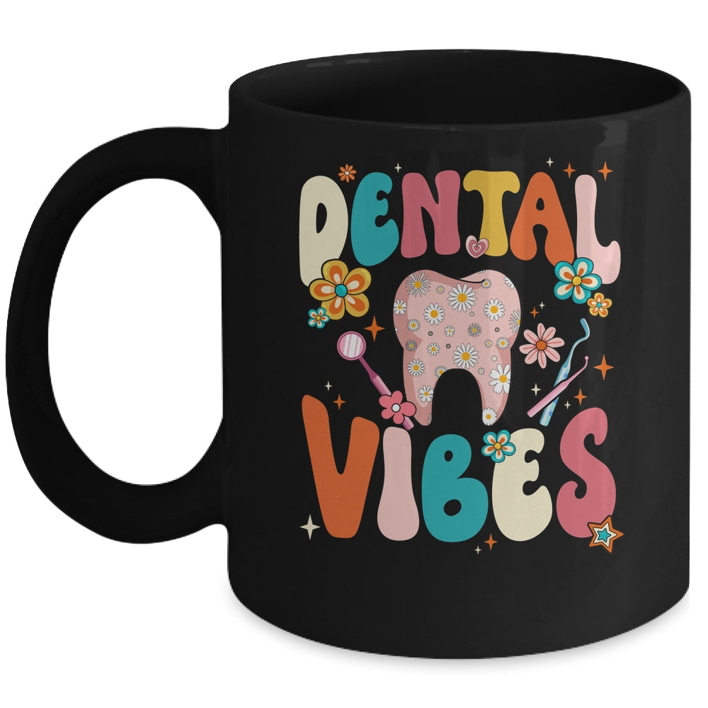 Retro Groovy Dental Vibes Funny Dentist Hygienist Women Mug | teecentury