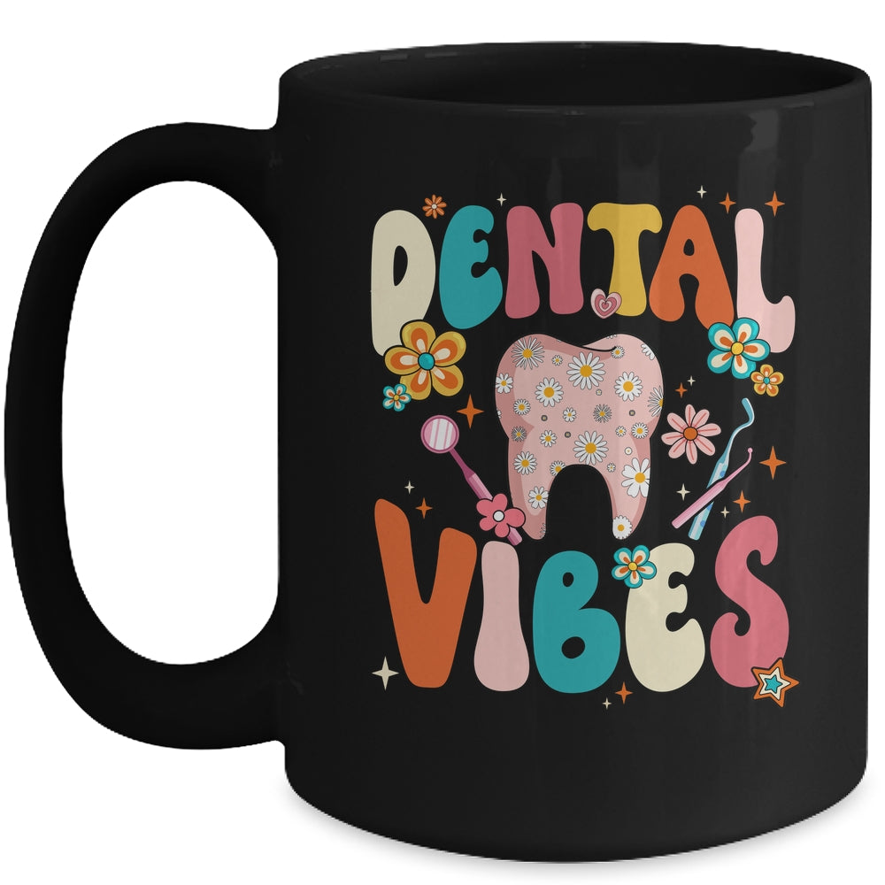 Retro Groovy Dental Vibes Funny Dentist Hygienist Women Mug | teecentury