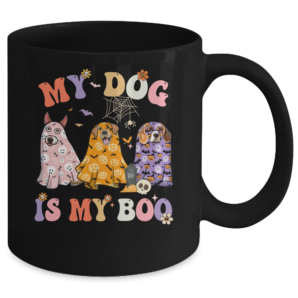 Retro Groovy My Dog Is My Boo Ghost Halloween Spooky Season Mug | teecentury