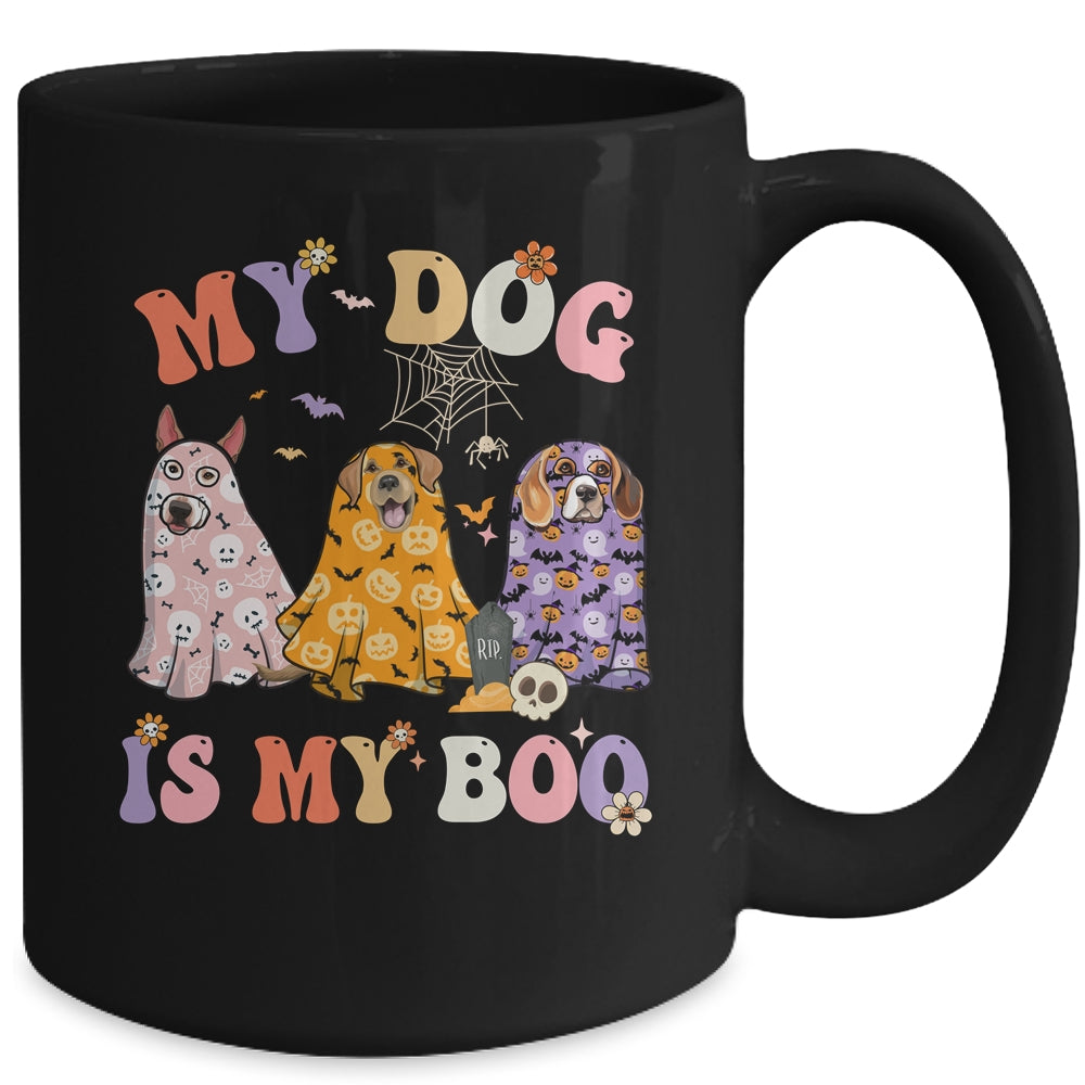 Retro Groovy My Dog Is My Boo Ghost Halloween Spooky Season Mug | teecentury