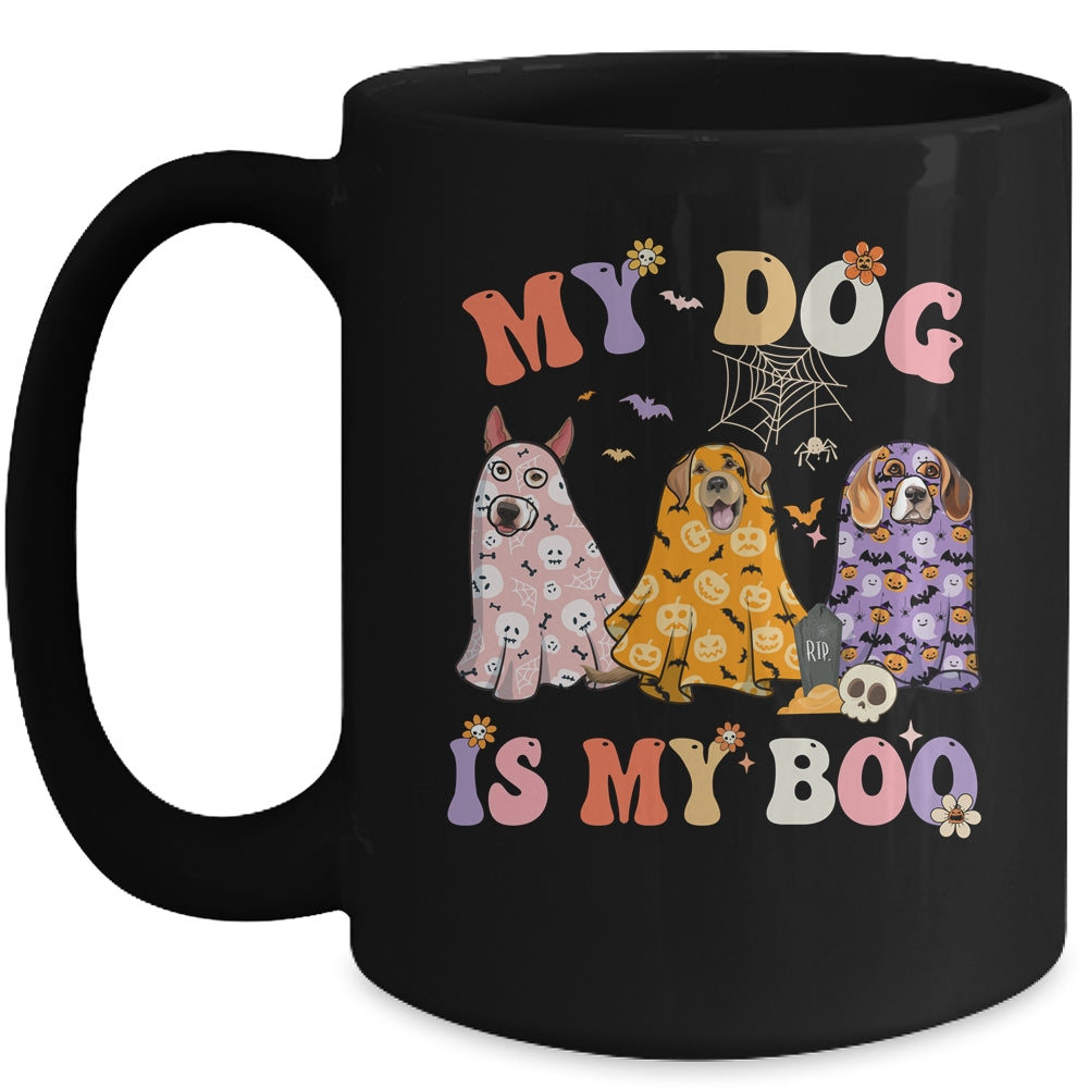 Retro Groovy My Dog Is My Boo Ghost Halloween Spooky Season Mug | teecentury