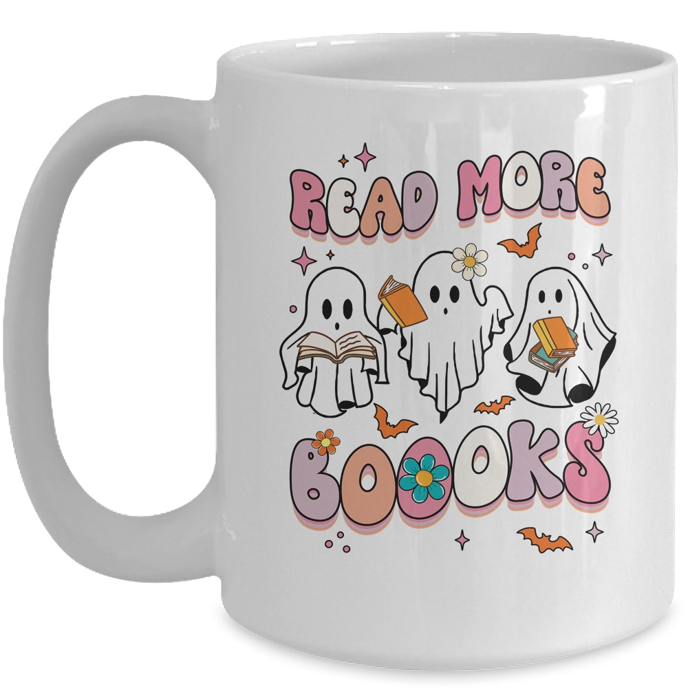 Retro Groovy Read More Books Ghost Boo Funny Halloween Mug | teecentury