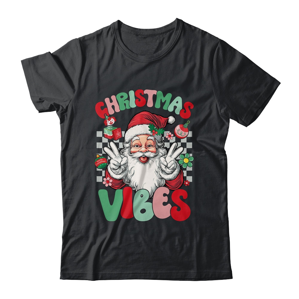 Retro Groovy Santa Claus Christmas Vibes Womens Girls Shirt & Sweatshirt | teecentury