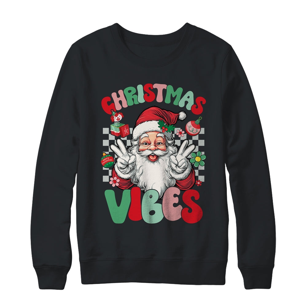 Retro Groovy Santa Claus Christmas Vibes Womens Girls Shirt & Sweatshirt | teecentury